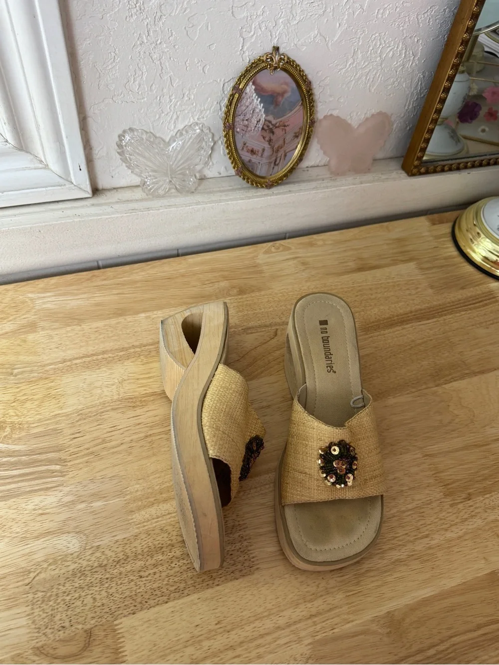 No Boundaries Cut Out Platform Wedge Slide Sandals Size 8 Y2K Cottagecore